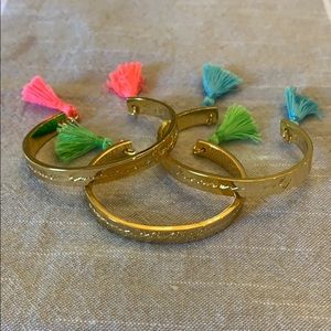 Lilly Pulitzer Tassel Fringe Gold Bracelet Set.